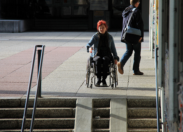 Girl on wheelchair in University premises