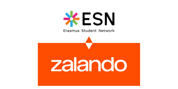 On the upper side of the visual, there is the ESN logo, which encompasses the colourful star next the "ESN". The lower side of the visual contains the "Zalando" logo, which has an organge rectangle and the letters "Zalando", in the middle of the rectangle.