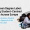 A picture of people writing in a classroom. The text says: "The European Degree Label: Advancing Student-Centred Education Across Europe. Reaction of the Erasmus Student Network to the Approval of the European Degree Label".