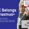 A picture of two young people holding signs "Make Erasmus accessible for all" and "The Future Is Erasmus". The text on the visual says: "The UK Belongs with Erasmus+. Joint statement from ESN International and ESN UK".