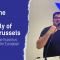 Nathan Lusseau a representative from ESN on the General Assembly of the European Youth Forum in Brussels. The event title and subtitle are displayed on the left: 'ESN at the General Assembly of YFJ in Brussels – Representing the Erasmus Generation on the European stage'.