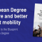 A dark blue background with an image of a publication's cover and text: "A European Degree for more and better student mobility. ESN’s reaction to the Blueprint for a European Degree".
