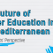 A lined paper background and text in cyan and black: "The Future of Higher Education in the Mediterranean: The Students' Perspective".