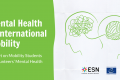 A green and white visual with illustration of 2 human heads and text: "Mental Health & International Mobility".
