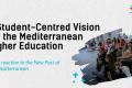 The visual shows at the left the title: "A Student-Centred Vision for the Mediterranean Higher Education: ESN’s reaction to the New Pact of the Mediterranean, ESN's reaction to the New Pact of Mediterranean". And at the right there is a picture of students sitting  