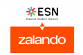 On the upper side of the visual, there is the ESN logo, which encompasses the colourful star next the "ESN". The  lower side of the visual contains the "Zalando" logo, which has an organge rectangle and the letters "Zalando", in the middle of the rectangle.